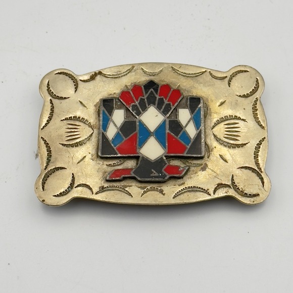 Accessories - Vintage Nickel Silver Stone Inlaid Thunderbird Belt Buckle Frontier Southwestern